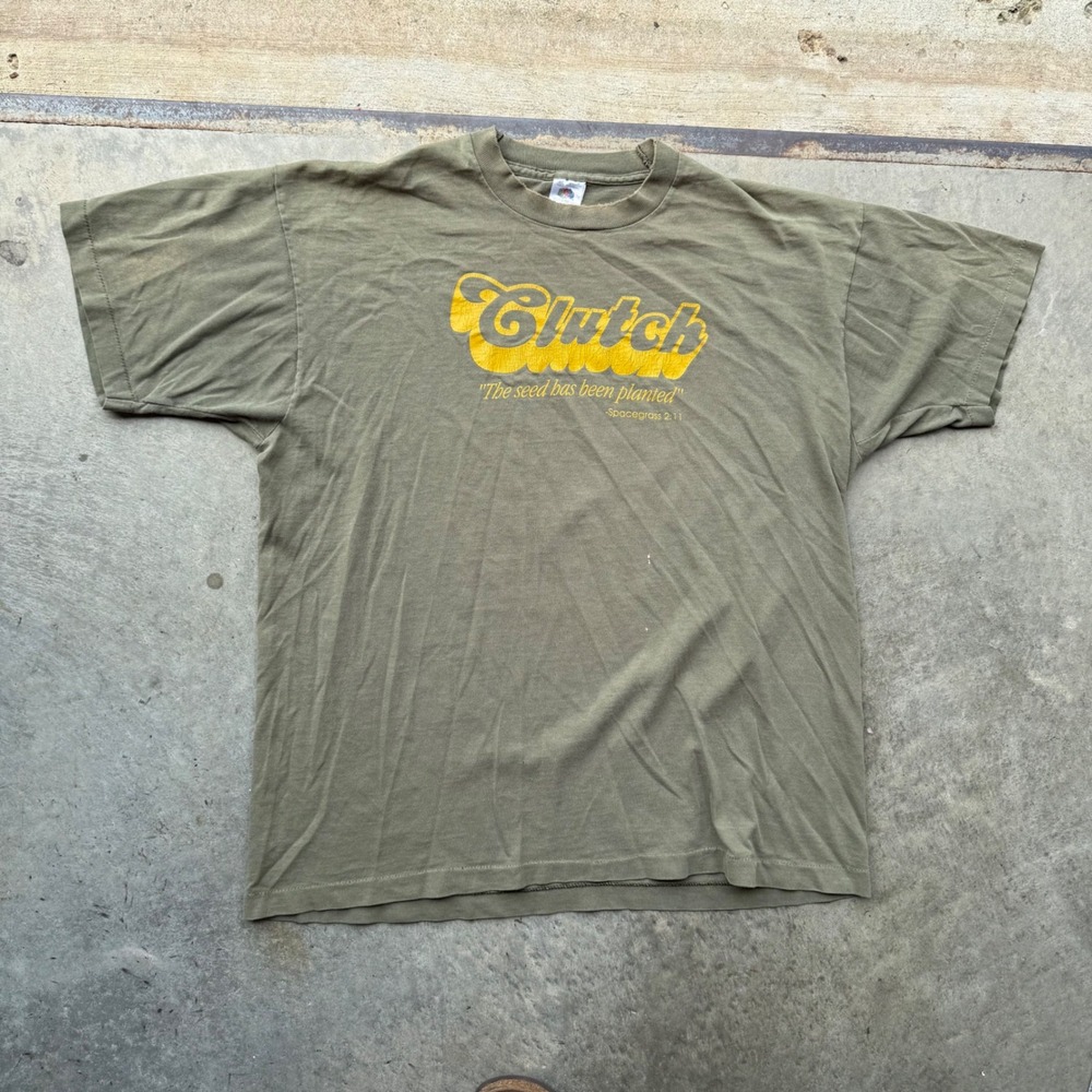 Vintage 90s Clutch Band T-Shirt Spacegrass The Seed‎ Has Been Planted XL Olive